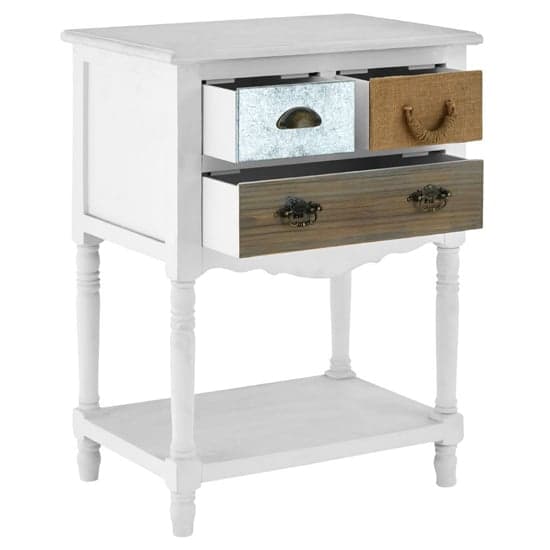 Waymore Wooden Side Table With 3 Drawers In White_2