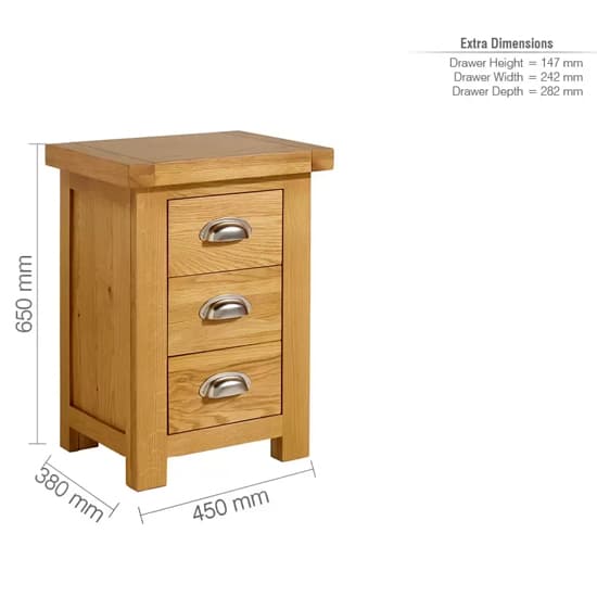 Webworms Wooden Bedside Cabinet Large With 3 Drawers In Oak_4