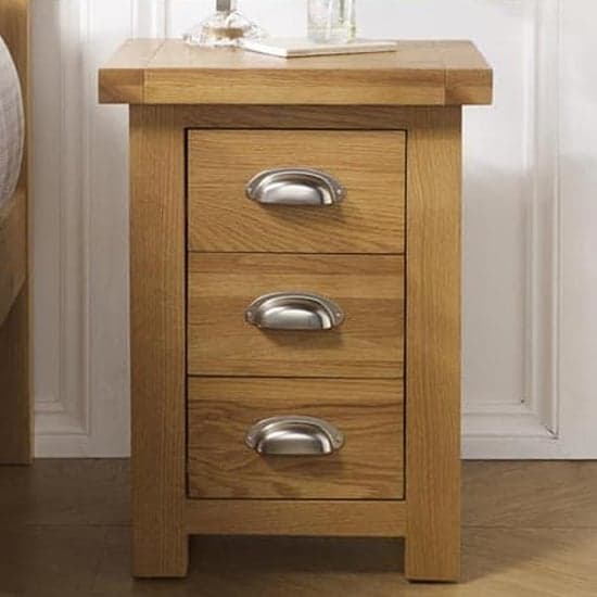 Webworms Wooden Bedside Cabinet Small With 3 Drawers In Oak_2
