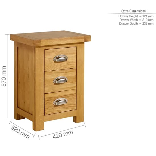 Webworms Wooden Bedside Cabinet Small With 3 Drawers In Oak_5