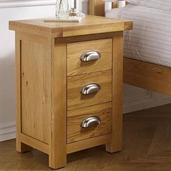 Webworms Wooden Bedside Cabinet Small With 3 Drawers In Oak_1
