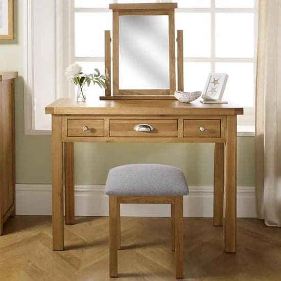 Webworms Wooden Dressing Table With 3 Drawers In Oak_2