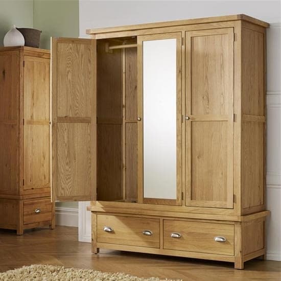 Webworms Wooden Wardrobe With 3 Doors And 2 Drawers In Oak_2