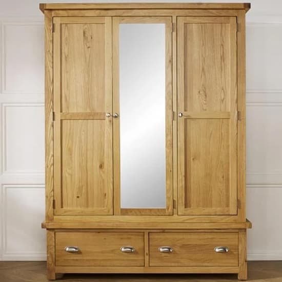 Webworms Wooden Wardrobe With 3 Doors And 2 Drawers In Oak_3