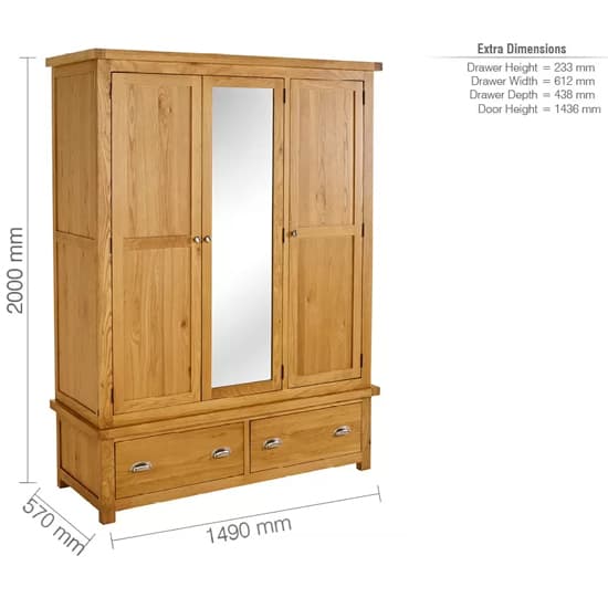 Webworms Wooden Wardrobe With 3 Doors And 2 Drawers In Oak_5
