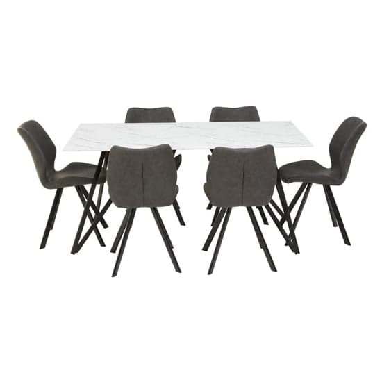 Wesko Glass Top Dining Table In White With 6 Grey Leather Chairs_2