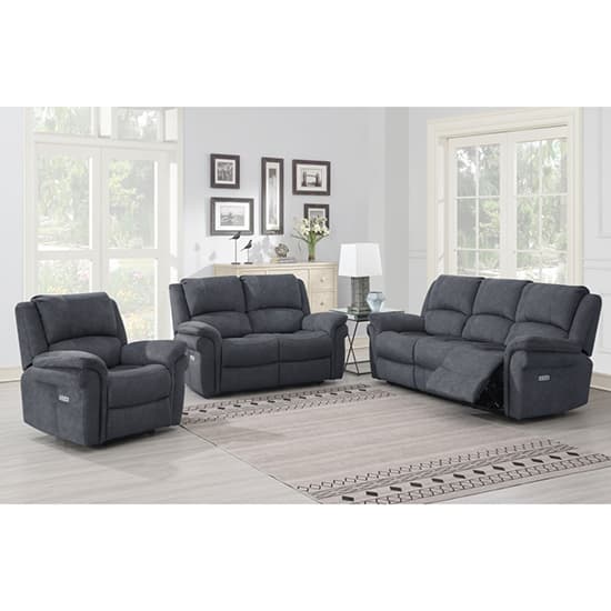Wesley Fabric Electric Recliner 2 + 3 Seater Sofa Set In Grey_4