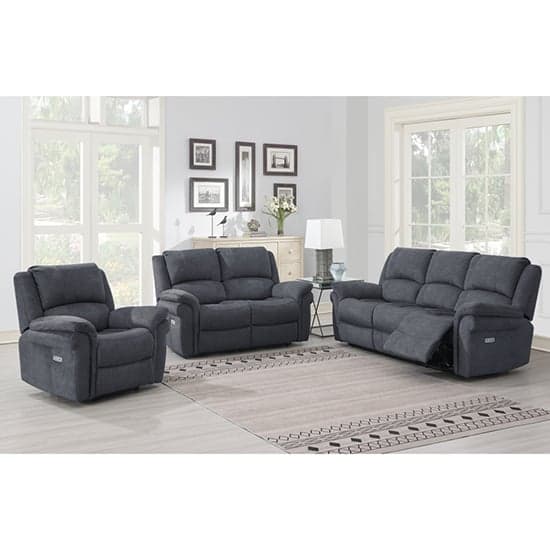 Wesley Fabric Electric Recliner 3 Seater Sofa In Grey_2
