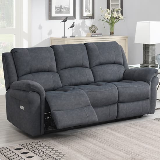Wesley Fabric Electric Recliner 3 Seater Sofa In Grey_1