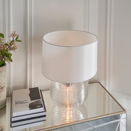 Westcombe 2 Lights White Shade Table Lamp With Clear Glass Base_3