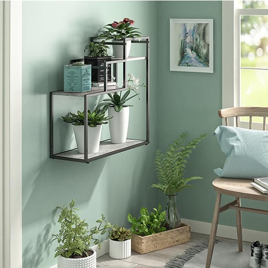 Warton Wooden Plant Stand With Metal Frame In Light Concrete_3