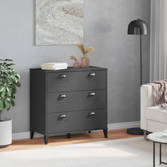 Widnes Wooden Chest Of 3 Drawers In Anthracite Grey Furniture in Fashion