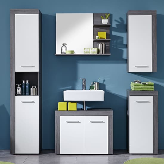 Wildon Bathroom Tall Storage Cabinet In White And Smoky Silver_3
