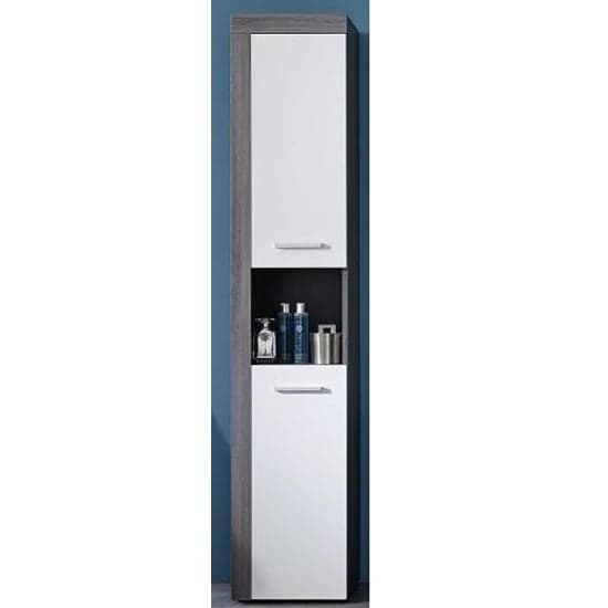 Wildon Bathroom Tall Storage Cabinet In White And Smoky Silver_1