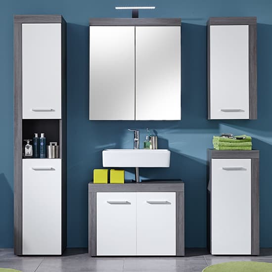 Wildon Bathroom Wall Storage Cabinet In White And Smoky Silver_3
