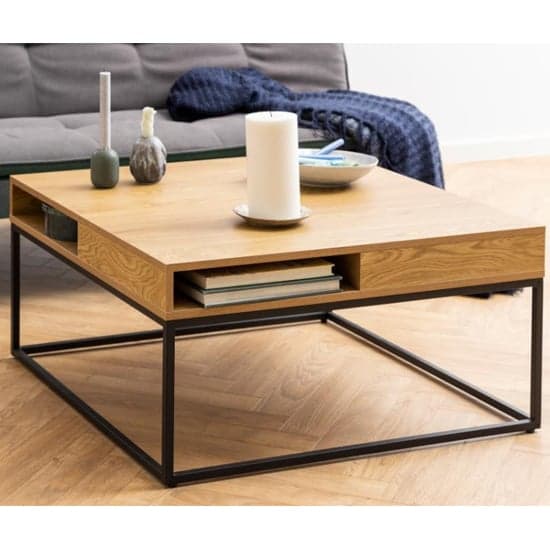 Wilf Melamine Coffee Table Square With Metal Frame In Wild Oak_2