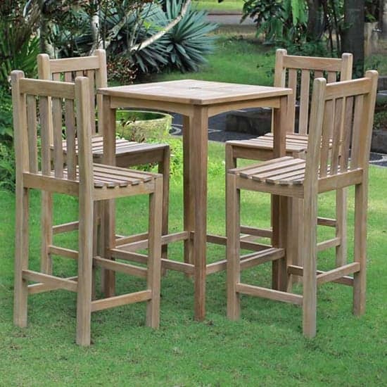 Willow Teak Wood Bar Table Square With 4 Backed Stools_1