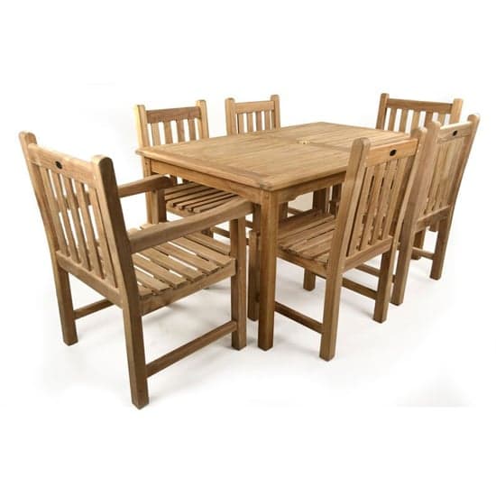 Willow Teak Dining Table With 4 Side Chairs And 2 Armchairs_1