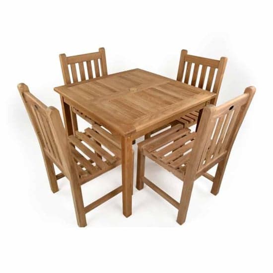Willow Teak Wood Dining Table Square With 4 Side Chairs_1