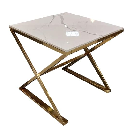 Wilson Polar White Sintered Stone Lamp Table With Gold Base_2