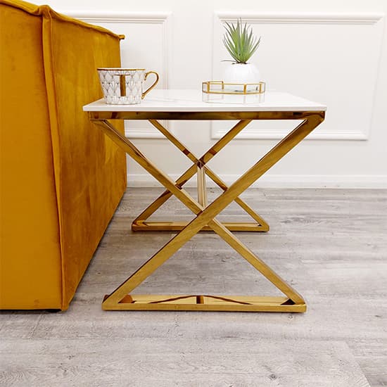 Wilson Polar White Sintered Stone Lamp Table With Gold Base_5