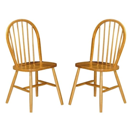 Waneta Honey Lacquered Wooden Dining Chairs In Pair