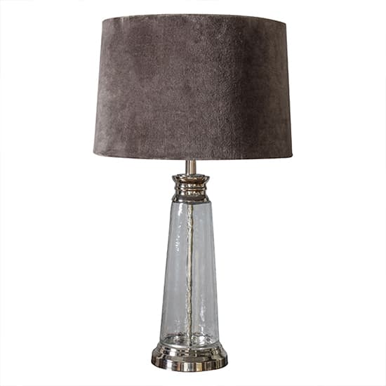 Winslet Grey Velvet Shade Table Lamp In Clear Glass Base_3