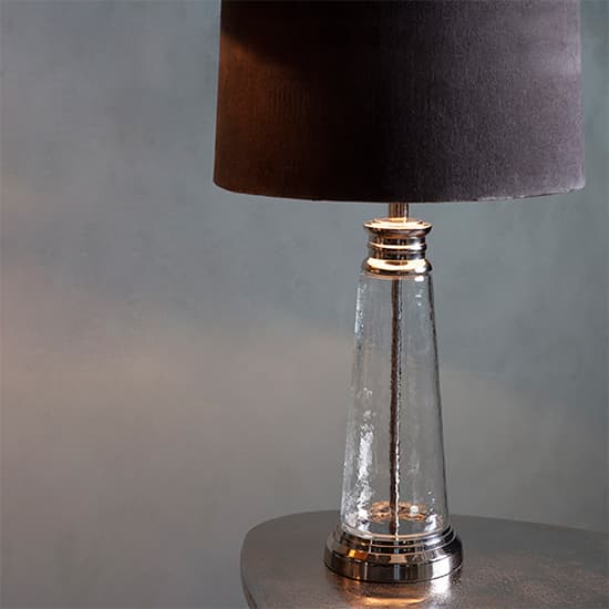 Winslet Grey Velvet Shade Table Lamp In Clear Glass Base_4