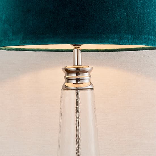 Winslet Teal Velvet Shade Table Lamp In Clear Glass Base_3