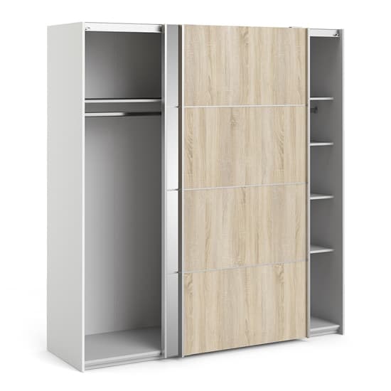 Wonk Mirrored Sliding Doors Wardrobe In White Oak With 5 Shelves_3