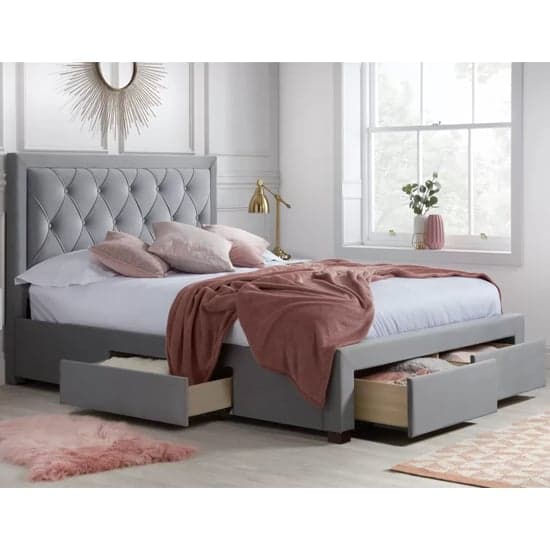 Woodberry Fabric Double Bed With 4 Drawers In Grey_2