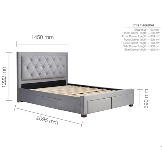 Woodberry Fabric Double Bed With 4 Drawers In Grey_10