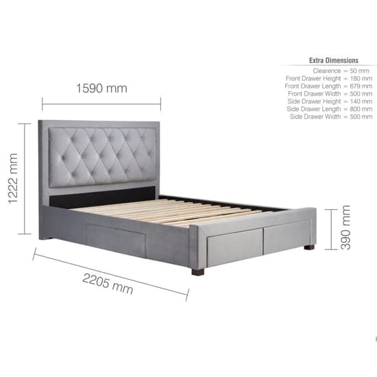 Woodberry Fabric King Size Bed With 4 Drawers In Grey_10