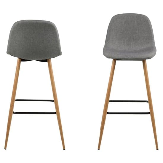 Woodburn Light Grey Fabric Bar Chairs With Wooden Legs In Pair_2