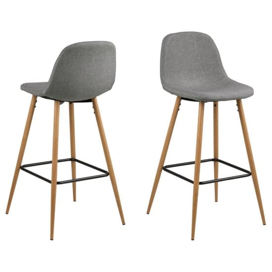 Woodburn Light Grey Fabric Bar Chairs With Wooden Legs In Pair_1