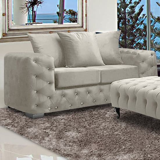 Worley Malta Plush Velour Fabirc 2 Seater Sofa In Cream_1