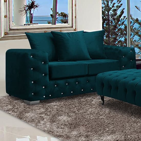 Worley Malta Plush Velour Fabirc 2 Seater Sofa In Emerald_1