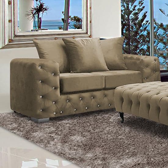 Worley Malta Plush Velour Fabirc 2 Seater Sofa In Parchment_1