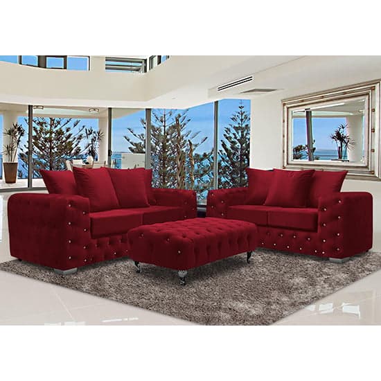 Worley Malta Plush Velour Fabirc 2 Seater Sofa In Red_2