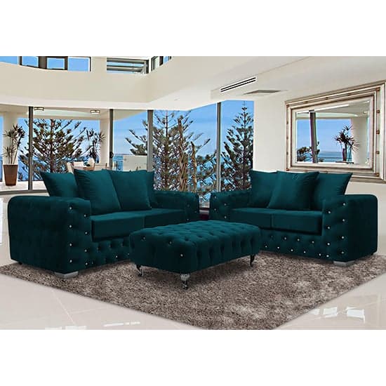 Worley Malta Plush Velour Fabirc 3 Seater Sofa In Emerald_2