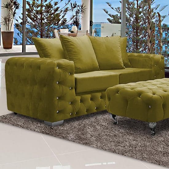 Worley Malta Plush Velour Fabirc 3 Seater Sofa In Grass_1
