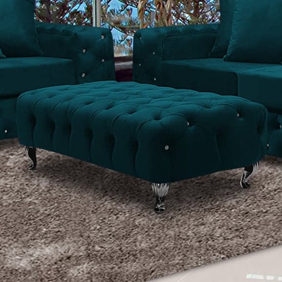 Worley Malta Plush Velour Fabirc Footstool In Emerald_1