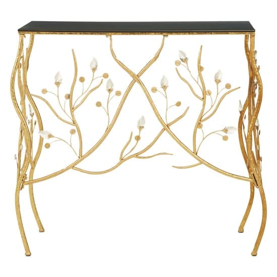 Xuange Black Wooden Top Console Table In Gold Metal Frame_2