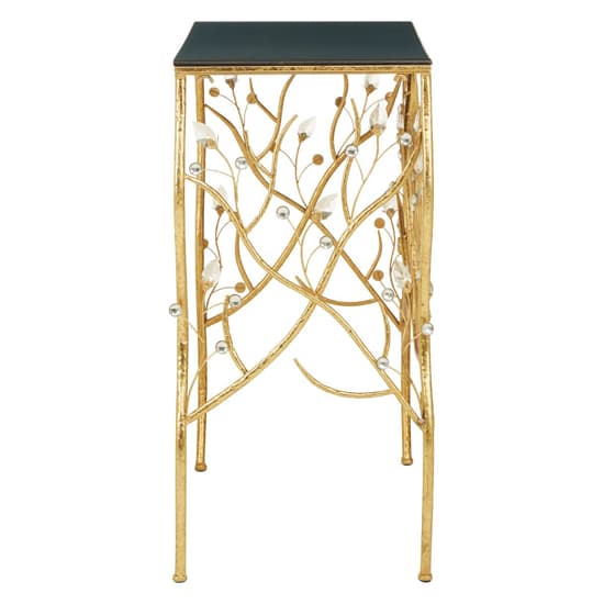 Xuange Black Wooden Top Console Table In Gold Metal Frame_3
