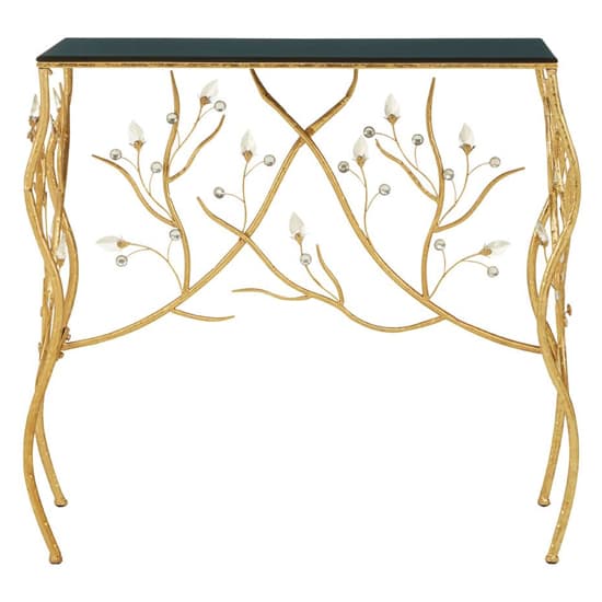 Xuange Black Wooden Top Console Table In Gold Metal Frame_4