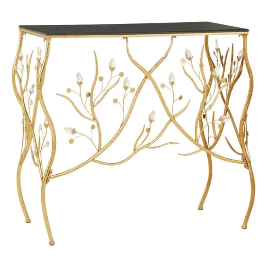 Xuange Black Wooden Top Console Table In Gold Metal Frame_1
