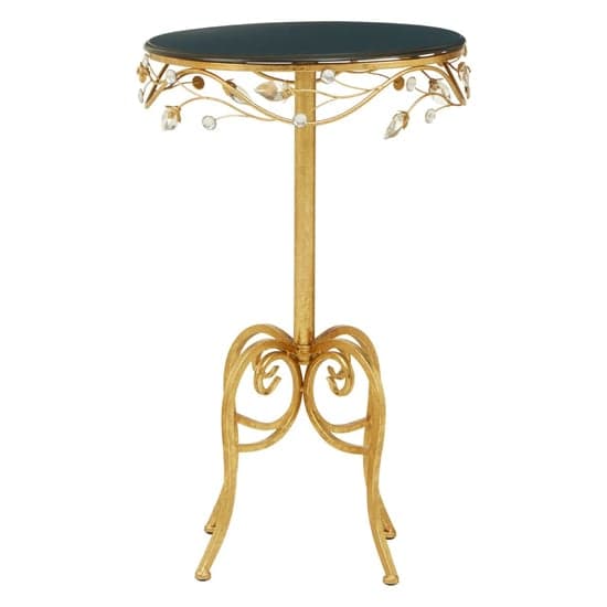 Xuange Round Black Wooden Top Side Table In Gold Metal Frame_2