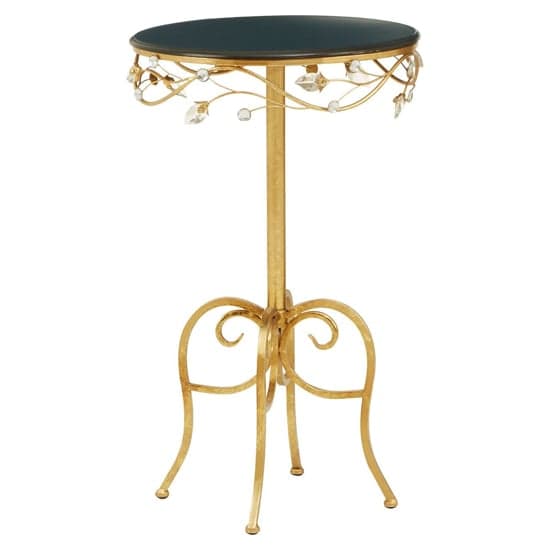 Xuange Round Black Wooden Top Side Table In Gold Metal Frame_1