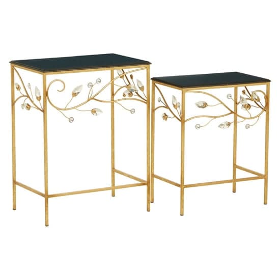 Xuange Set Of 2 Black Wooden Side Tables In Gold Metal Frame_1