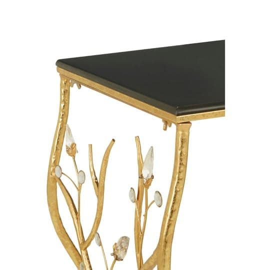 Xuange Black Wooden Top Console Table In Gold Metal Frame_5